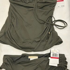 Michael Kors Ivy Green Tankini Swimsuit Set Cruise 2019 MM7M832 MM7M452 XS